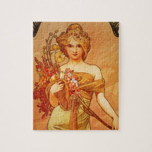 Woman with Oragna Bouquet Jigsaw Puzzle