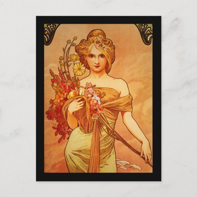 Woman with Oragna Bouquet Postcard (Front)