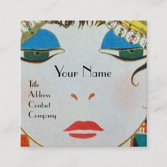 WOMAN WITH ORIENTAL TURBAN Beauty Fashion Make Up Square Business Card (Front)