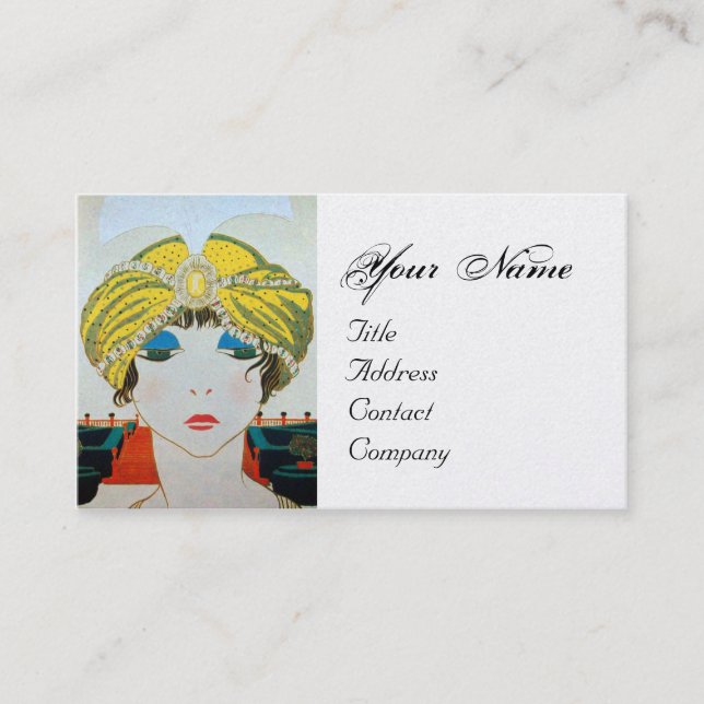 WOMAN WITH ORIENTAL YELLOW TURBAN / Beauty Fashion Business Card (Front)