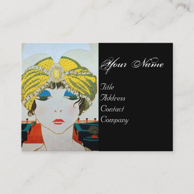 WOMAN WITH ORIENTAL YELLOW TURBAN / Beauty Fashion Business Card (Front)