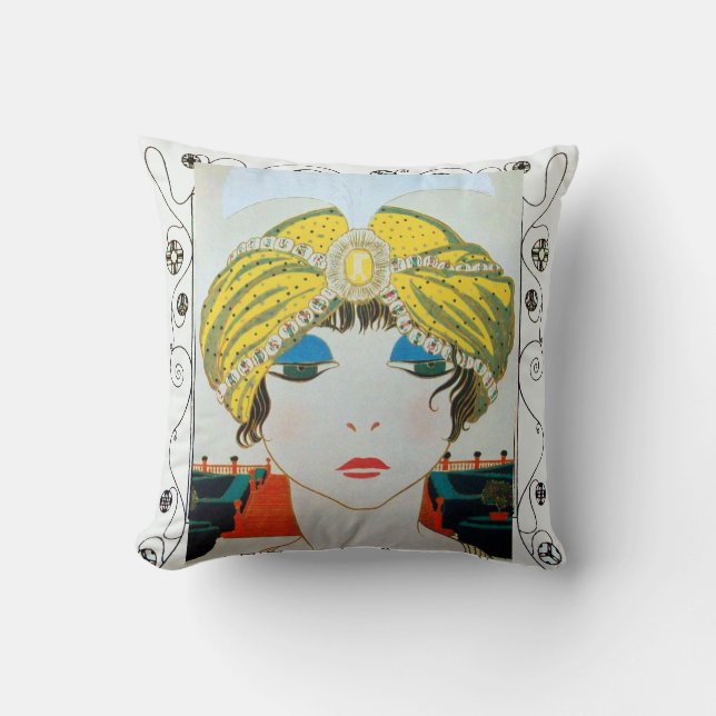 WOMAN WITH ORIENTAL YELLOW TURBAN / Beauty Fashion Cushion (Front)
