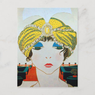 WOMAN WITH ORIENTAL YELLOW TURBAN / Beauty Fashion Postcard