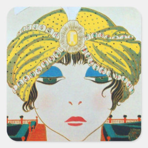 WOMAN WITH ORIENTAL YELLOW TURBAN / Beauty Fashion Square Sticker