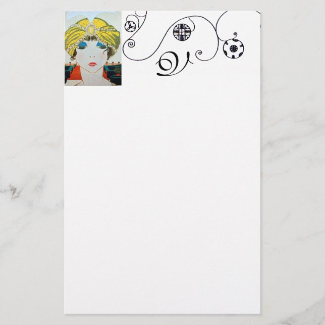 WOMAN WITH ORIENTAL YELLOW TURBAN / Beauty Fashion Stationery (Front)