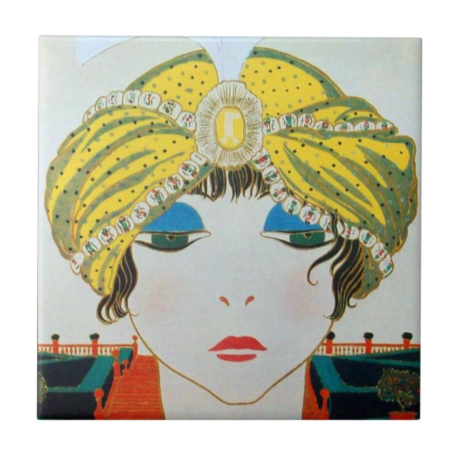 WOMAN WITH ORIENTAL YELLOW TURBAN / Beauty Fashion Tile (Front)