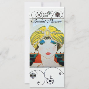 WOMAN WITH ORIENTAL YELLOW TURBAN BRIDAL SHOWER INVITATION