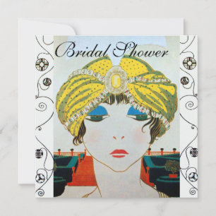 WOMAN WITH ORIENTAL YELLOW TURBAN BRIDAL SHOWER INVITATION