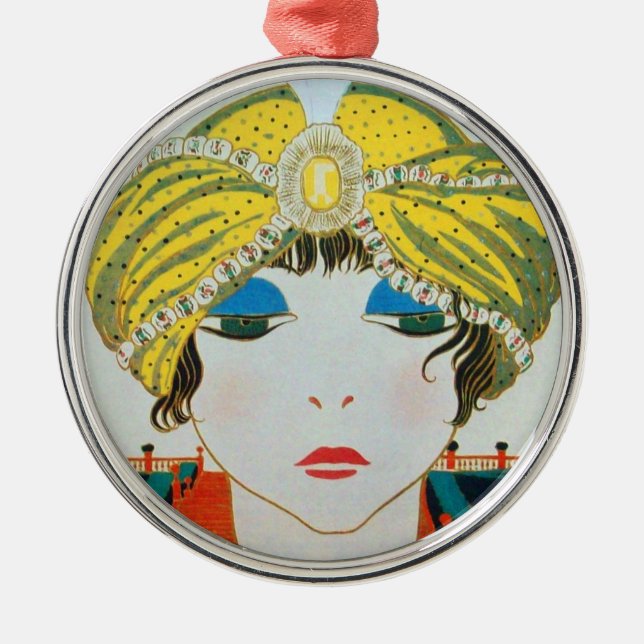 WOMAN WITH ORIENTAL YELLOW TURBAN METAL TREE DECORATION (Front)