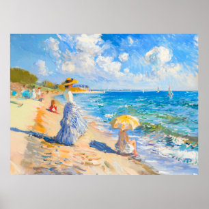 Woman with Parasol at the Beach Impressionism Poster