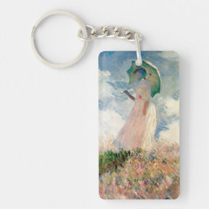 Woman with Parasol & Poplars by Claude Monet Key Ring