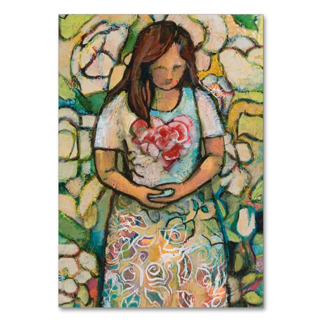 Woman with Patience prayer card, Romans 5 Table Number (Front)