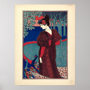 Woman with Peacocks 1897 by Louis Rhead Poster