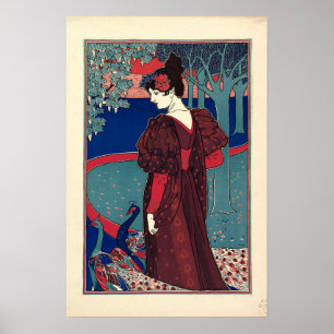 Woman with Peacocks 1897 by Louis Rhead Poster