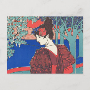 Woman With Peacocks Art Nouveau Vintage Fine Art Postcard