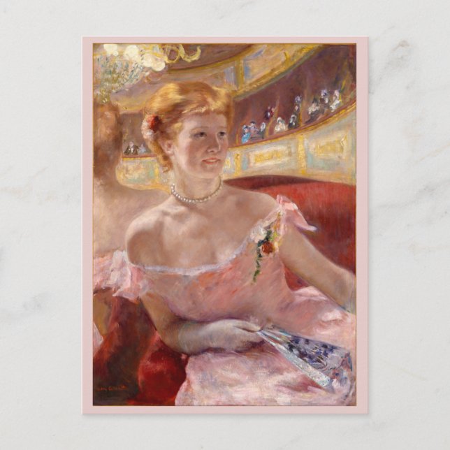 Woman with Pearl Necklace in Loge Mary Cassatt Postcard (Front)