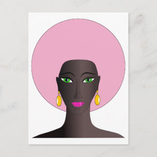 Woman With Pink Afro and Green Eyes Abstract Art Postcard