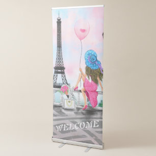 Woman with Pink Balloon - I Love Paris - Welcome Retractable Banner