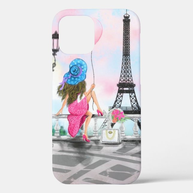Woman with Pink Balloon In Paris Eiffel Tower Case-Mate iPhone Case (Back)