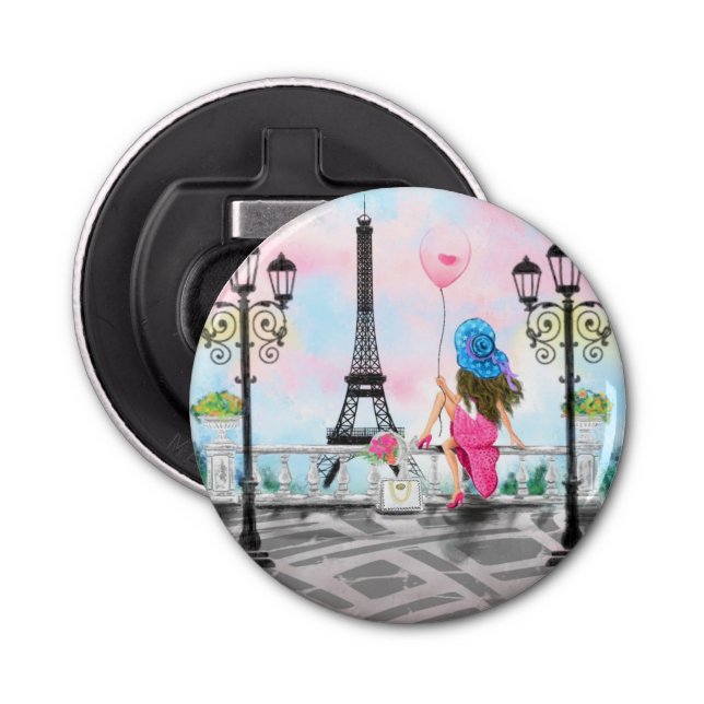Woman with Pink Balloon  Paris Bottle Opener Gift (Front)
