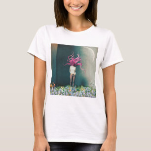 Woman with Pink Flamingo Hair in a Dreamy T-Shirt