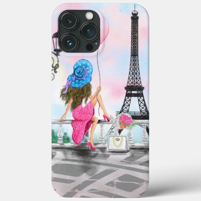 Woman with Pink Heart Balloon - I Love Paris Case-Mate iPhone Case (Back)
