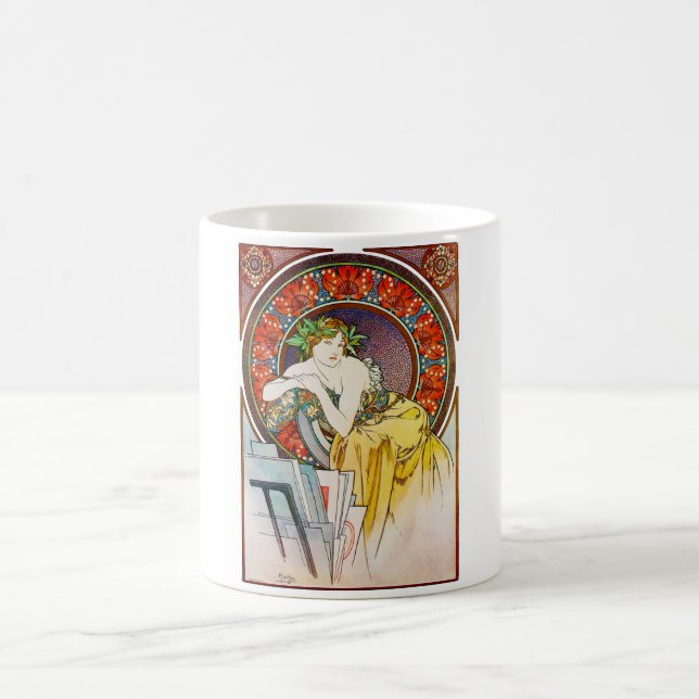 Woman with Poppy, Mucha Coffee Mug (Center)