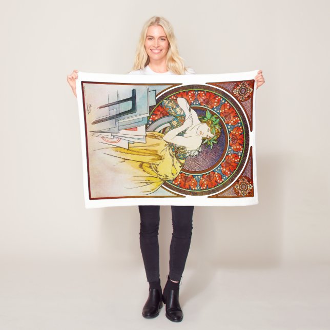Woman with Poppy, Mucha Fleece Blanket (In Situ)