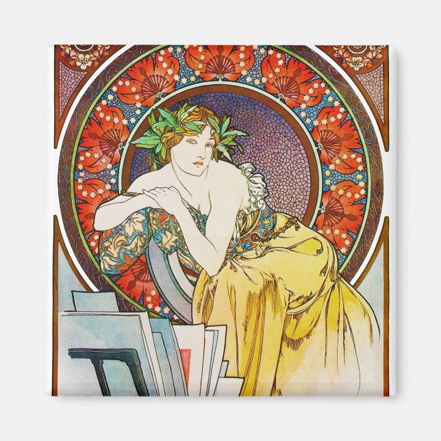 Woman with Poppy, Mucha Magnet (Front)