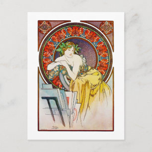 Woman with Poppy, Mucha Postcard