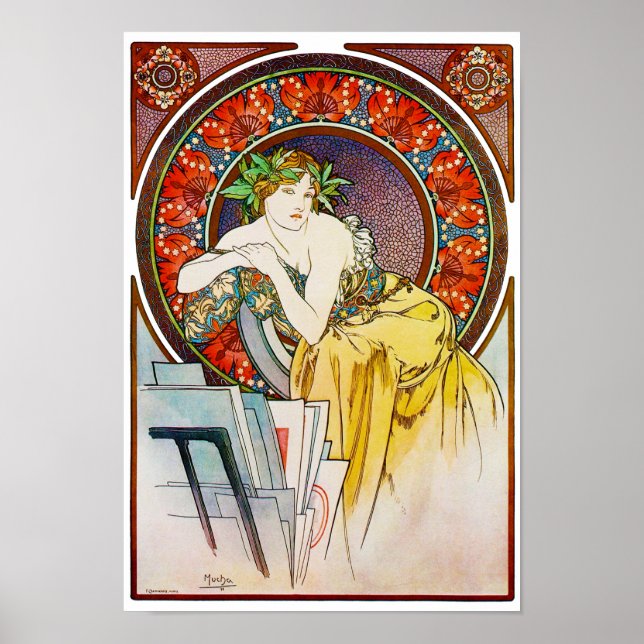 Woman with Poppy, Mucha Poster (Front)