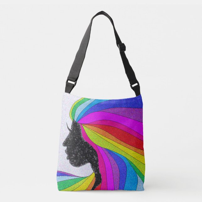 Woman With Rainbow Hair Cross Body Bag or Tote (Front)