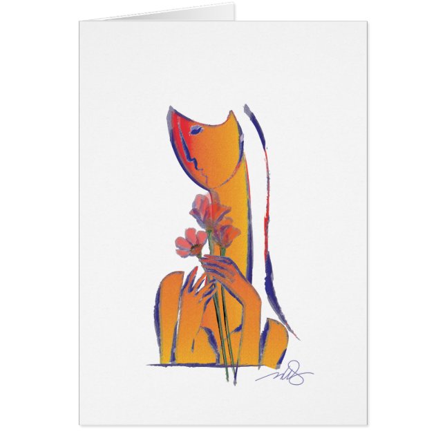 Woman With Red Flowers Expressionist Abstract Art (Front)