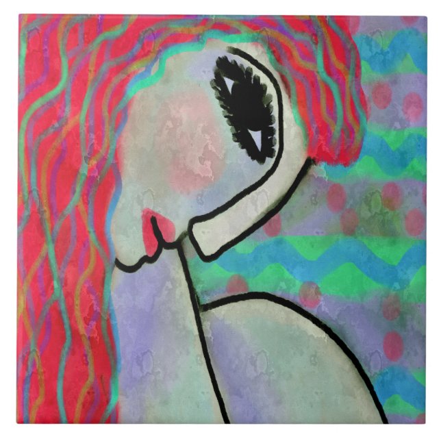 Woman with Red Hair Abstract Digital Painting Tile (Front)
