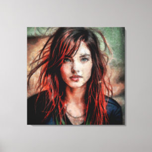 Woman with red hair in the wind canvas print