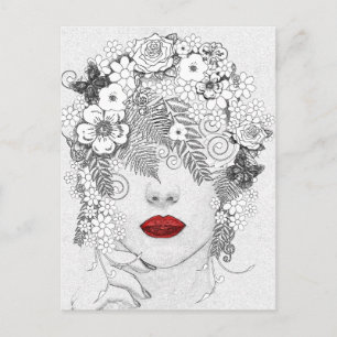 Woman with Red Lips Postcard
