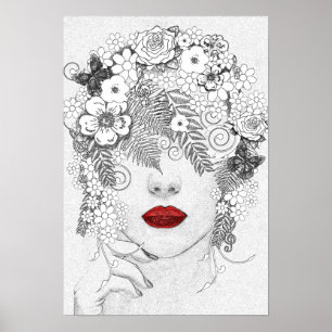 Woman with Red Lips Poster