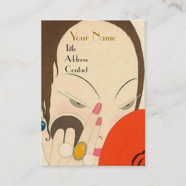 WOMAN WITH RED MIRROR Deco Beauty Fashion Makeup Business Card (Front)