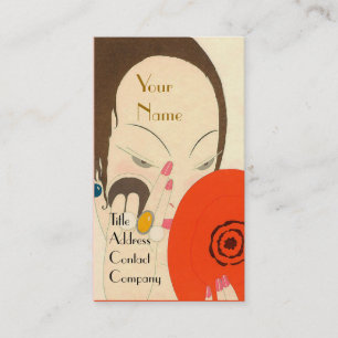 WOMAN WITH RED MIRROR Deco Beauty Fashion Makeup Business Card