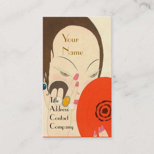 WOMAN WITH RED MIRROR Deco Beauty Fashion Makeup Business Card (Front)