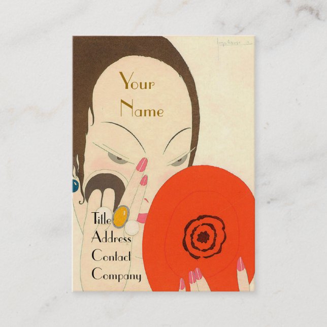 WOMAN WITH RED MIRROR Deco Beauty Fashion Makeup Business Card (Front)