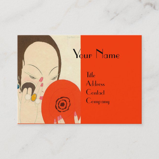 WOMAN WITH RED MIRROR Deco Beauty Fashion Makeup Business Card (Front)