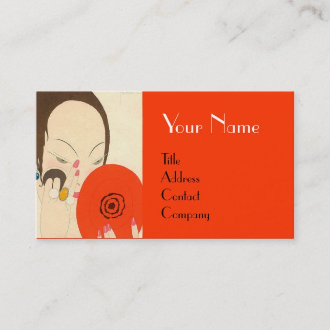 WOMAN WITH RED MIRROR Deco Beauty Fashion Makeup Business Card (Front)