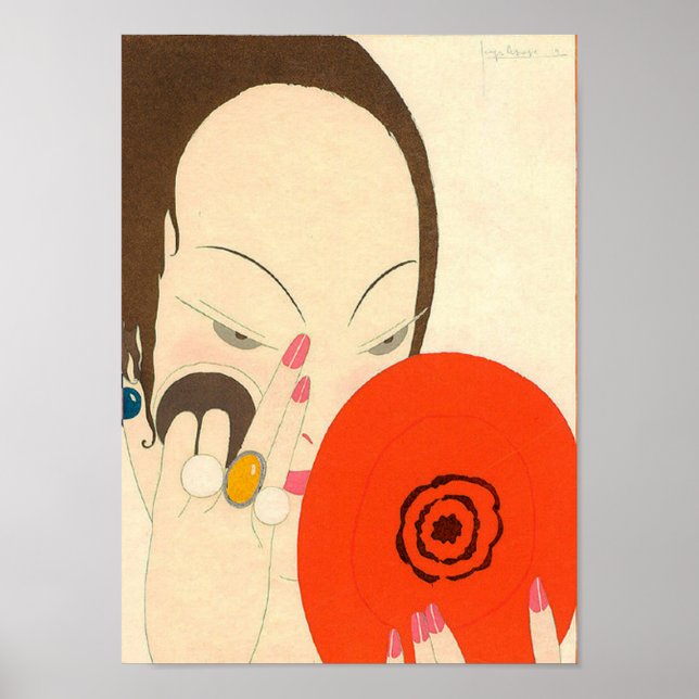 WOMAN WITH RED MIRROR Deco Beauty Fashion Makeup Poster (Front)