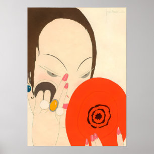 WOMAN WITH RED MIRROR Deco Beauty Fashion Makeup Poster