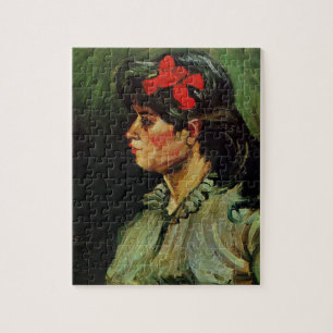 Woman with Red Ribbon Portrait by Vincent van Gogh Jigsaw Puzzle