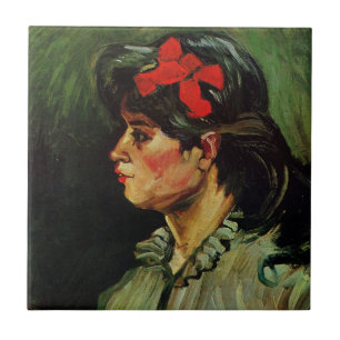 Woman with Red Ribbon Portrait by Vincent van Gogh Tile
