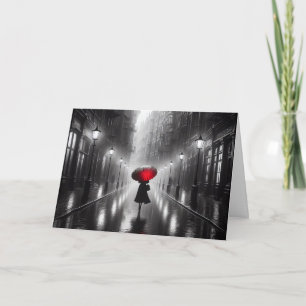 Woman With Red Umbrella Thinking Of You Card
