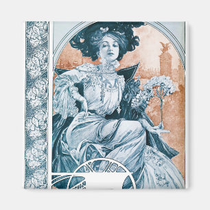 Woman with Rose, Mucha Magnet