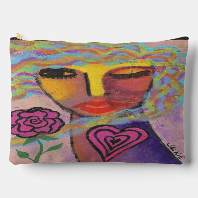 Woman with Rose Original Abstract Art Accessory Pouch (Front)